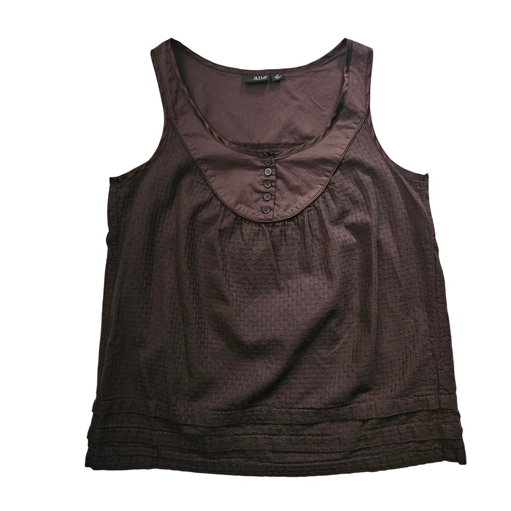 Brown Sleeveless Camisole Tank‎ Top Women M Brown Cotton Scoop neck Bib Peasant